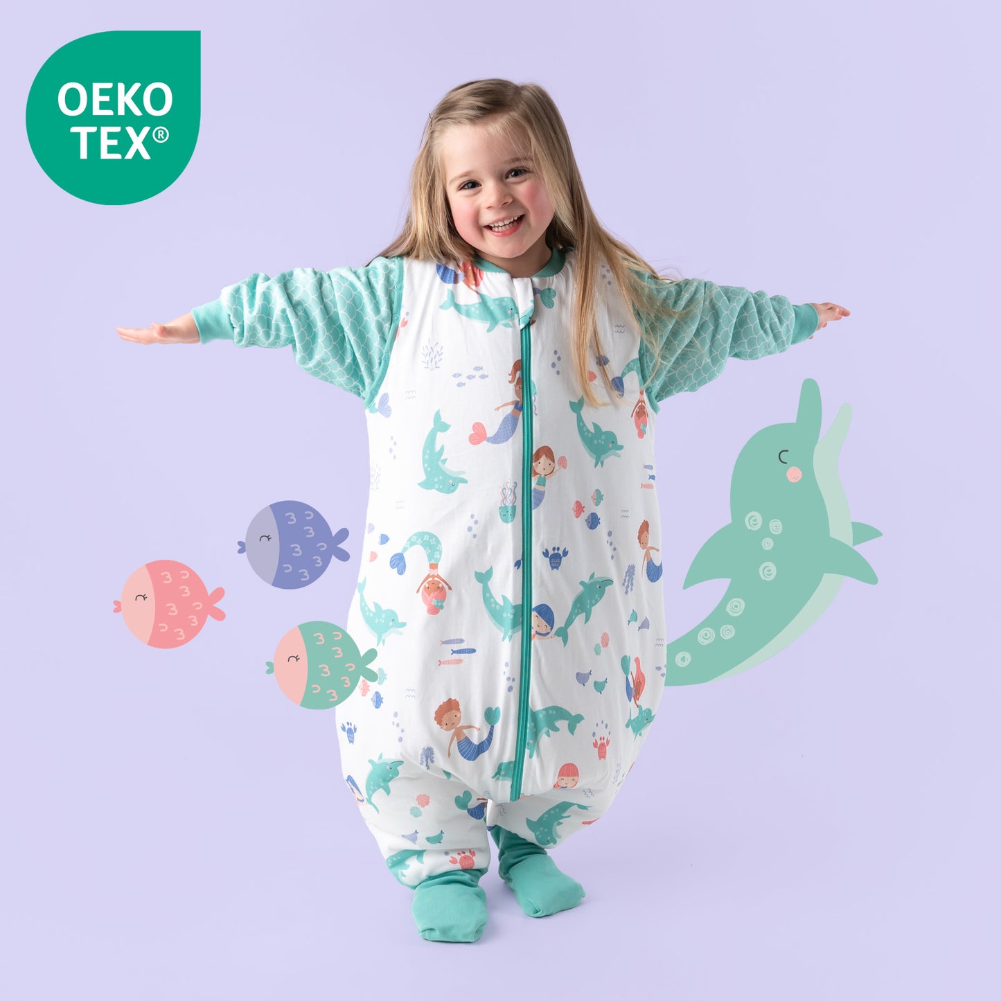 Schlafsack mit Füßen, umklappbaren Bündchen und Ärmeln, 1.0 TOG