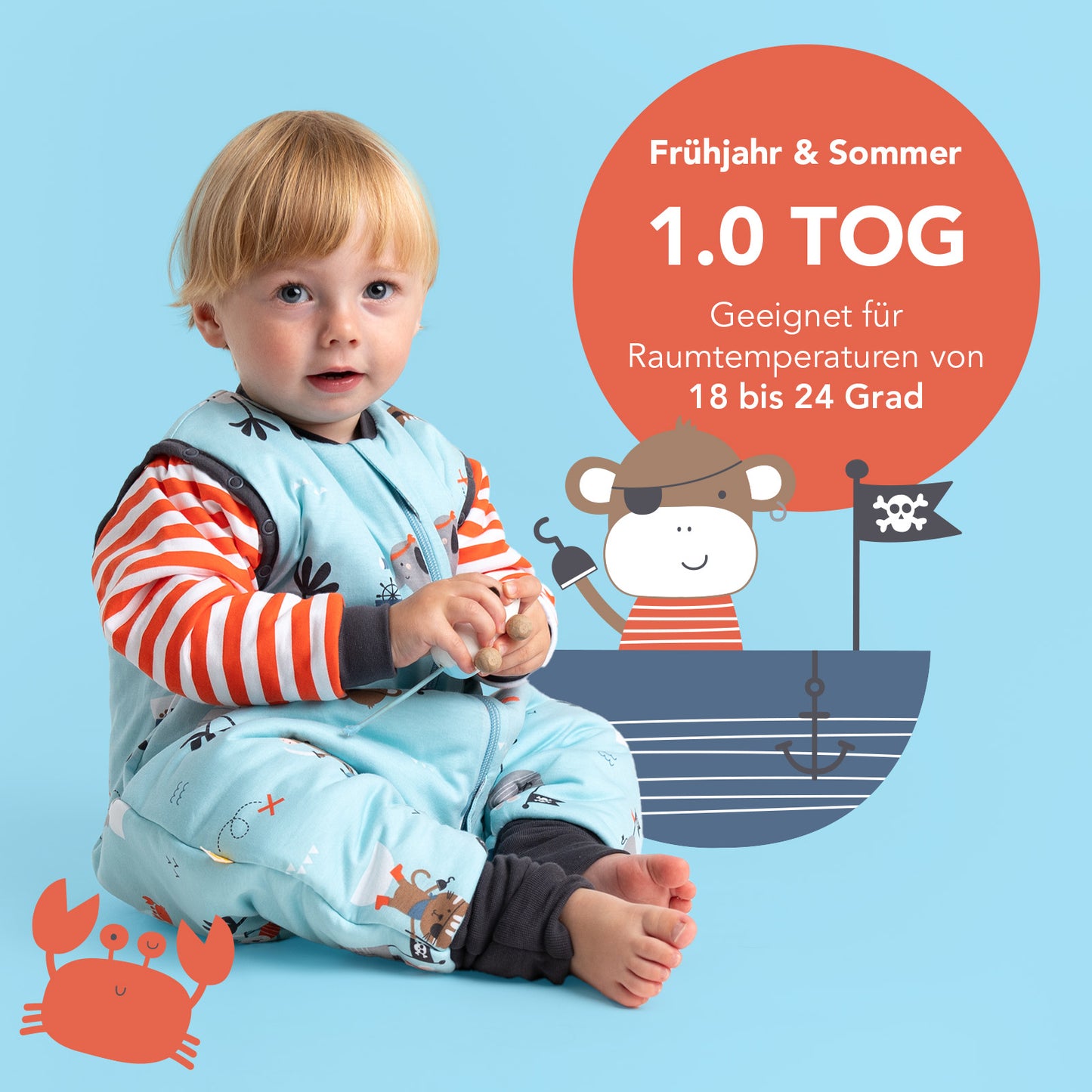 Schlafsack mit Füßen, umklappbaren Bündchen und Ärmeln, 1.0 TOG