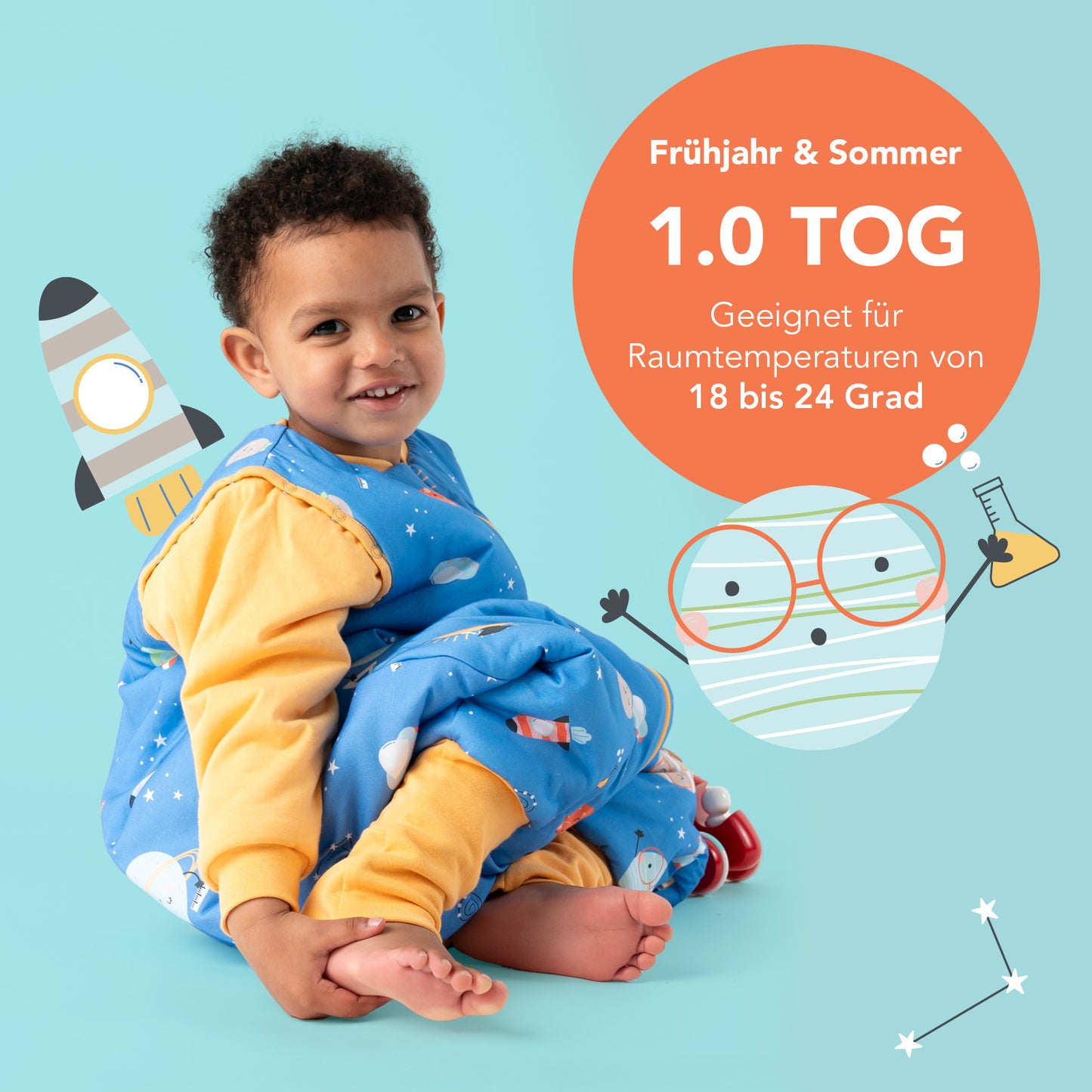 Schlafsack mit Füßen, umklappbaren Bündchen und Ärmeln, 1.0 TOG