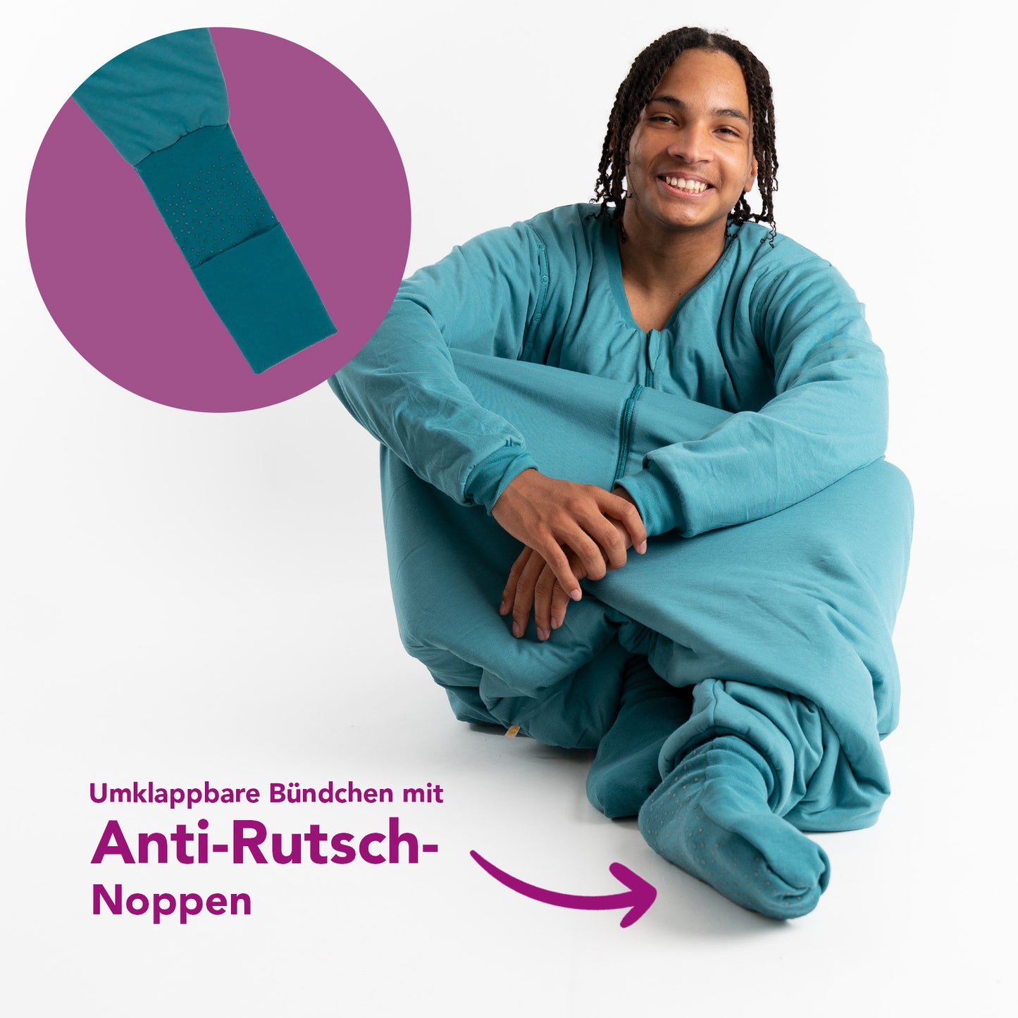 Schlafsack mit Füßen für Erwachsene mit umklappbaren Bündchen, 3.5 TOG