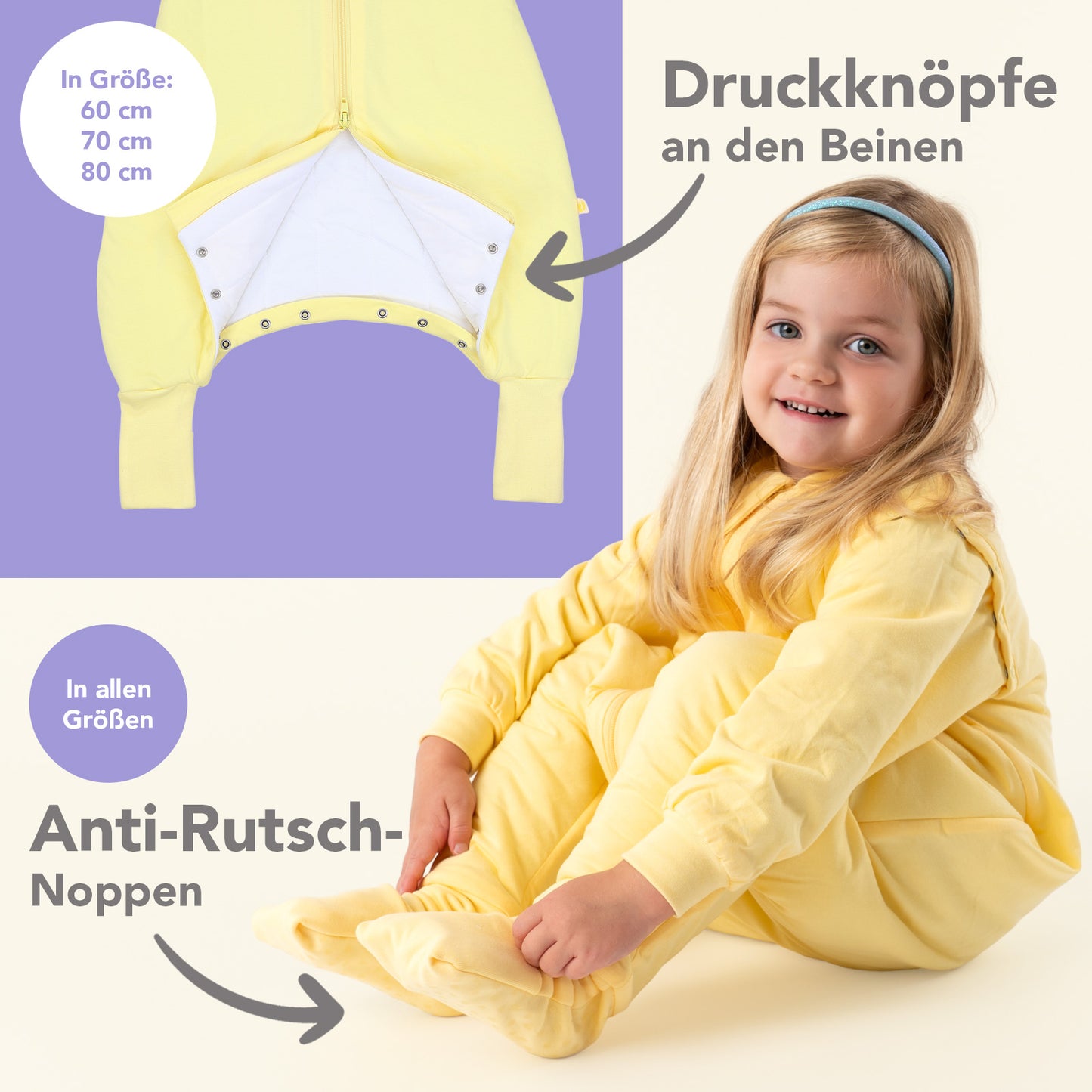Schlafsack mit Füßen und umklappbaren Bündchen, 2.5 TOG