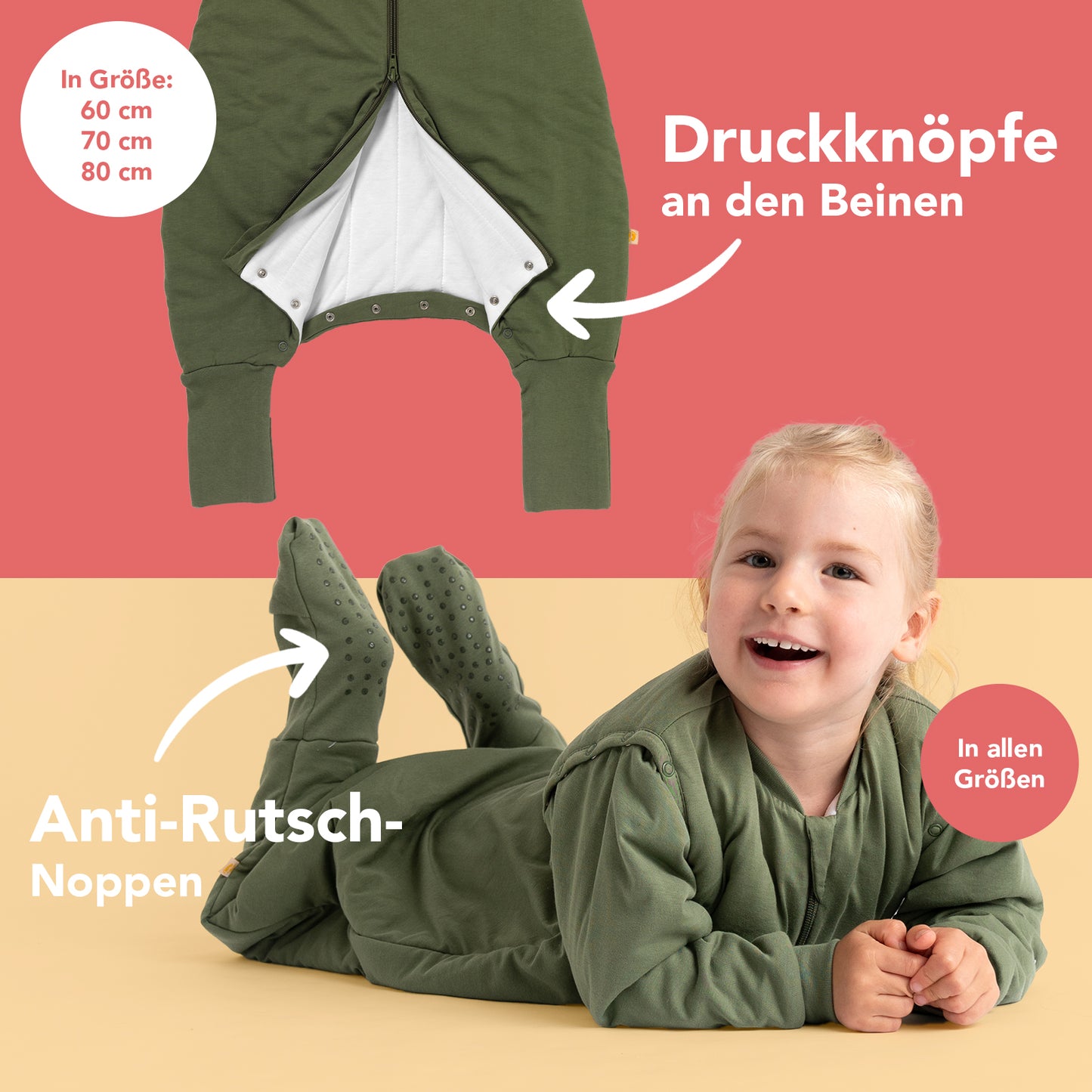 Schlafsack mit Füßen und umklappbaren Bündchen 2.5 Tog
