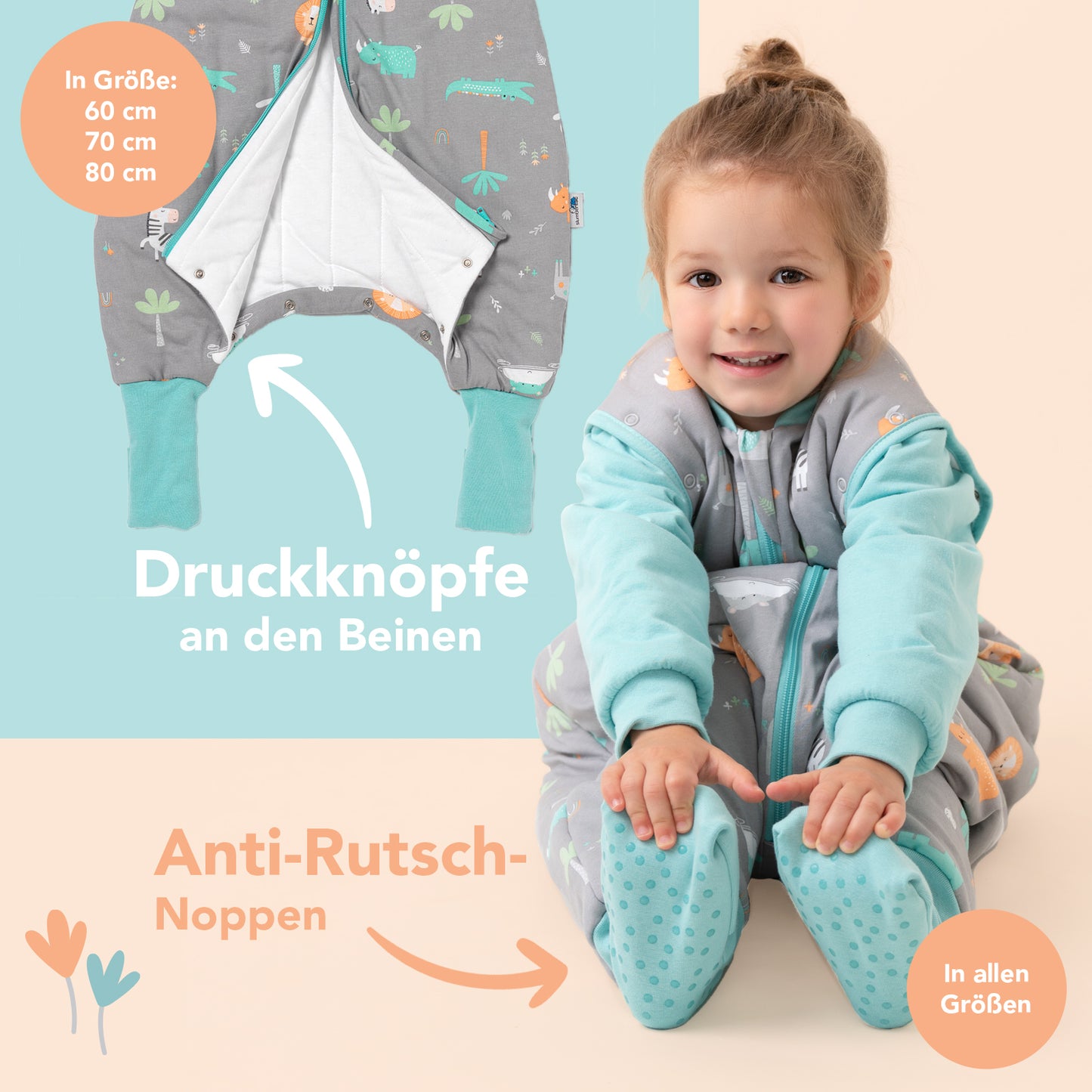 Schlafsack mit Füßen und umklappbaren Bündchen, 2.5 TOG