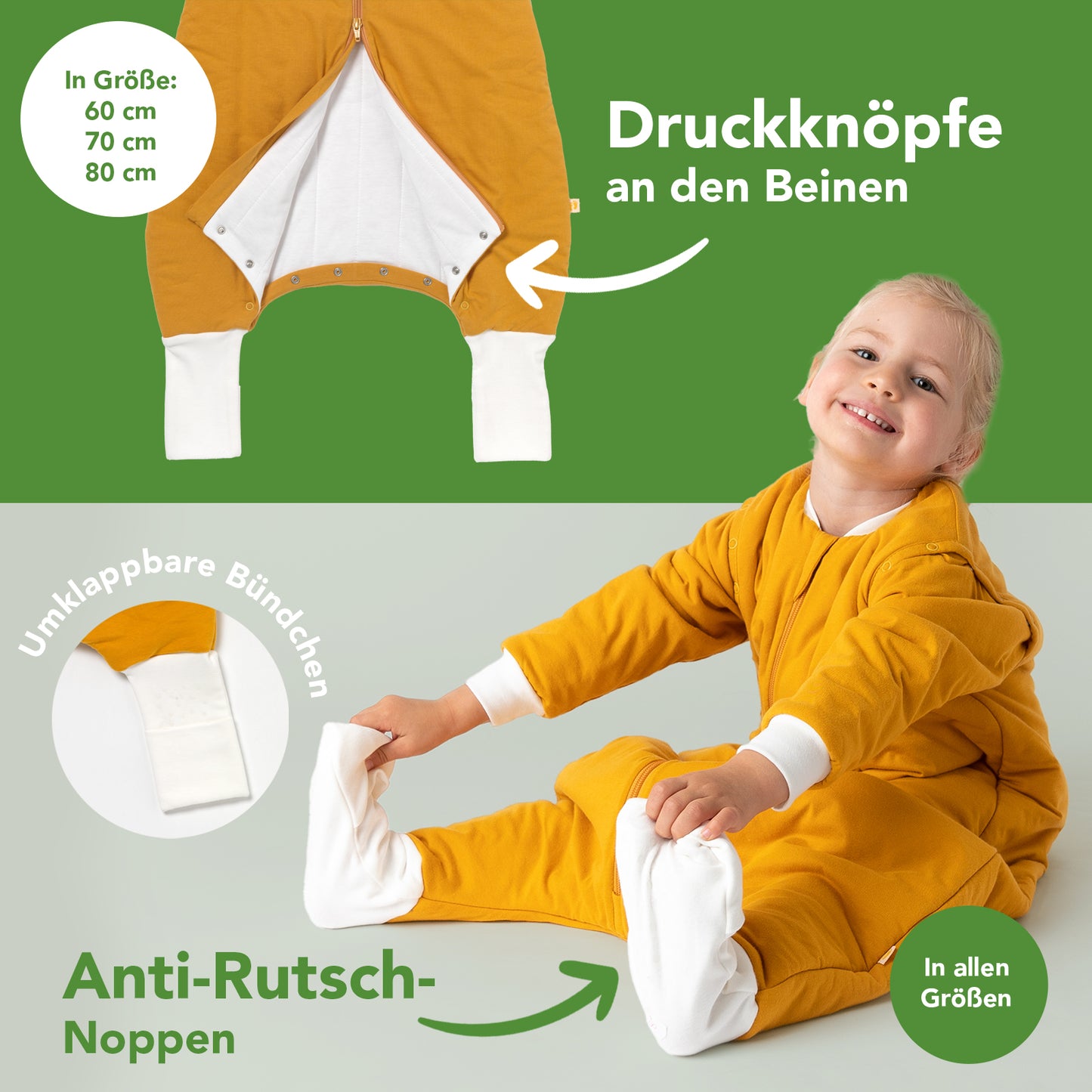Schlafsack mit Füßen und umklappbaren Bündchen 2.5 Tog
