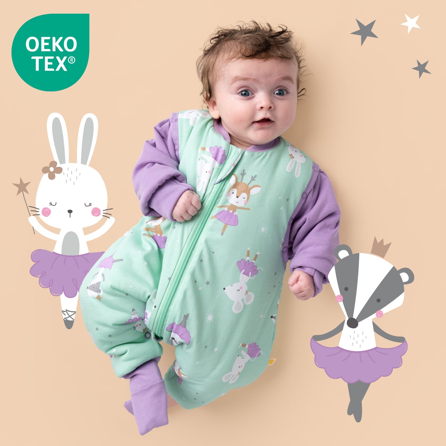 Schlafsack mit Füßen, umklappbaren Bündchen und Ärmeln, 1.0 TOG