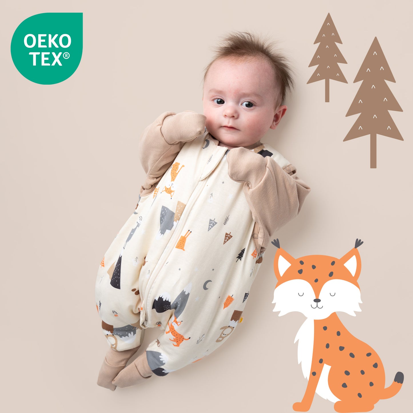 Schlafsack mit Füßen, umklappbaren Bündchen und Ärmeln, 1.0 TOG