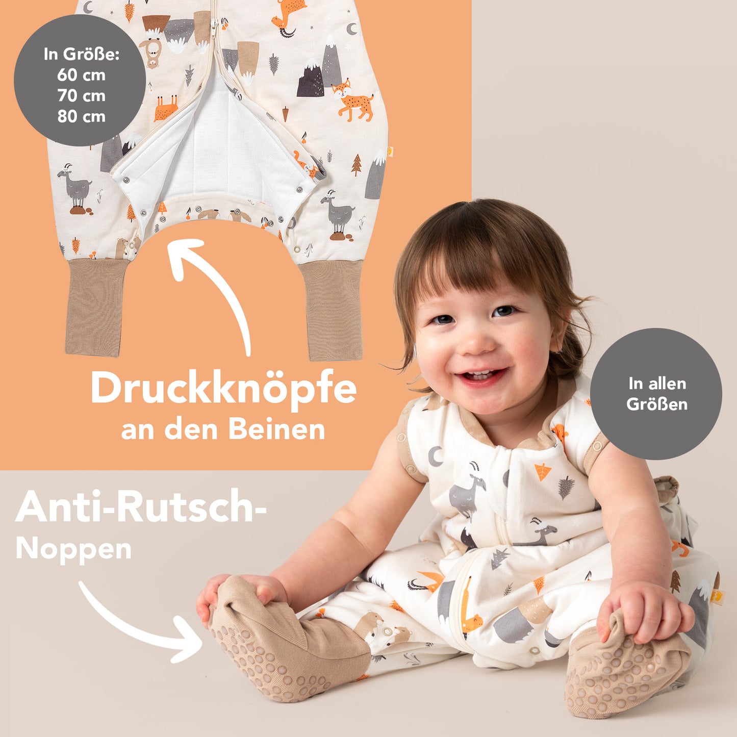 Schlafsack mit Füßen und umklappbaren Bündchen, 3.5 TOG