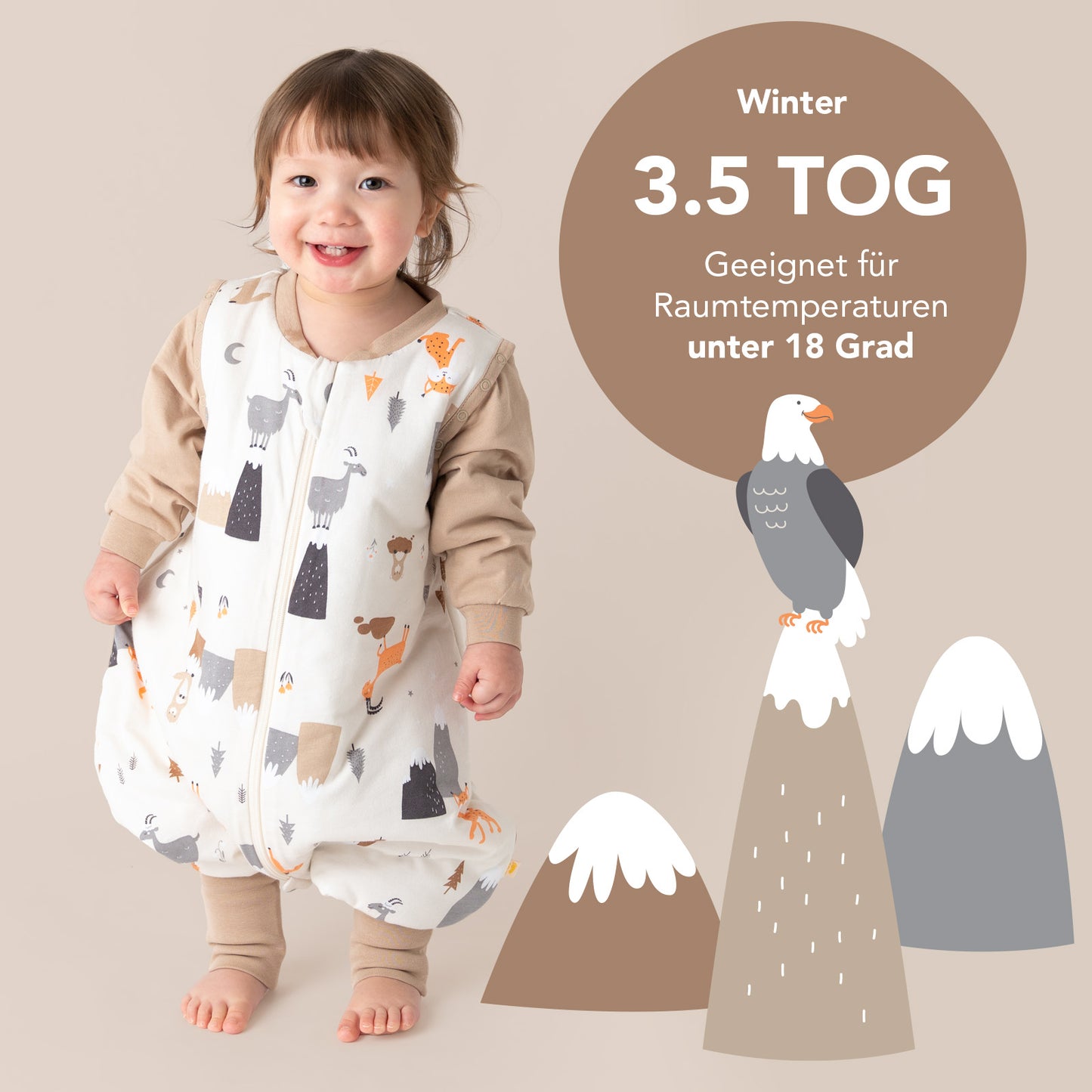 Schlafsack mit Füßen und umklappbaren Bündchen, 3.5 TOG