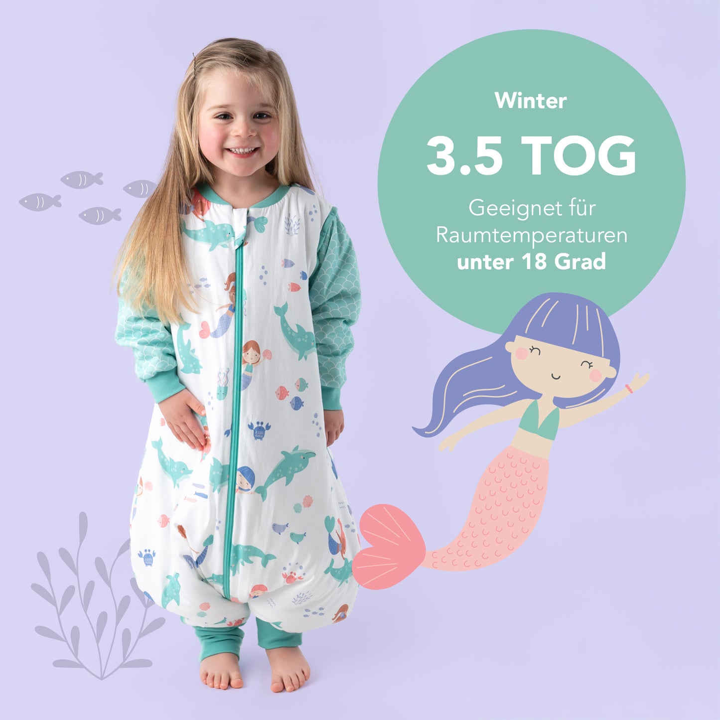 Schlafsack mit Füßen und umklappbaren Bündchen, 3.5 TOG