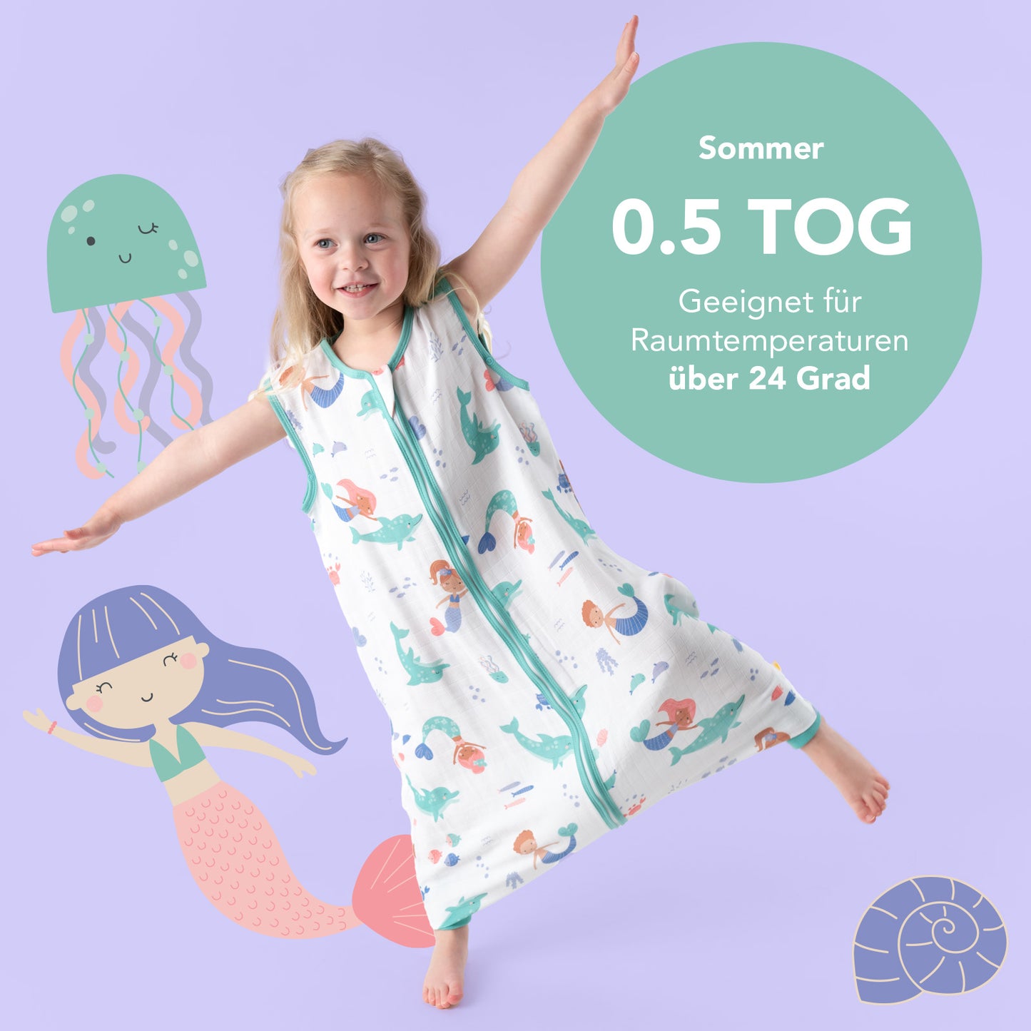 Musselin Schlafsack mit Füßen, 0.5 TOG