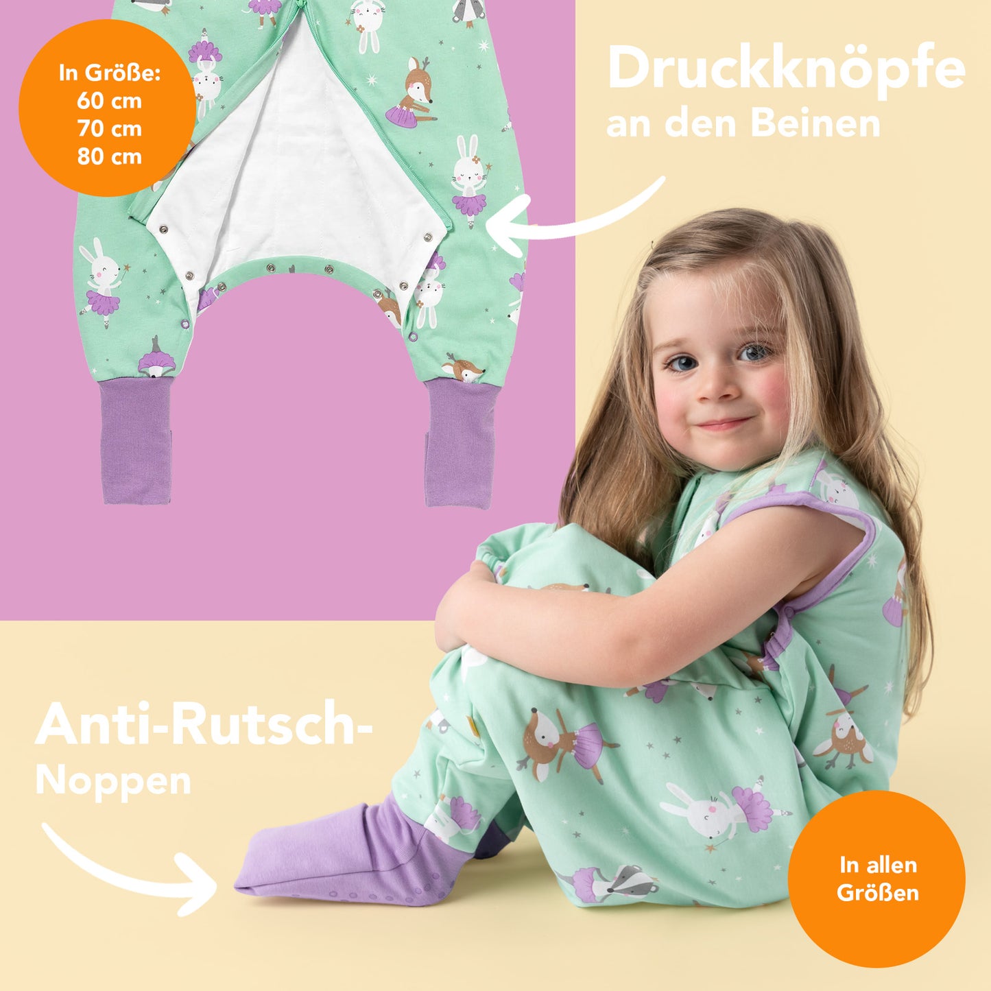 Schlafsack mit Füßen und umklappbaren Bündchen 1.0 TOG