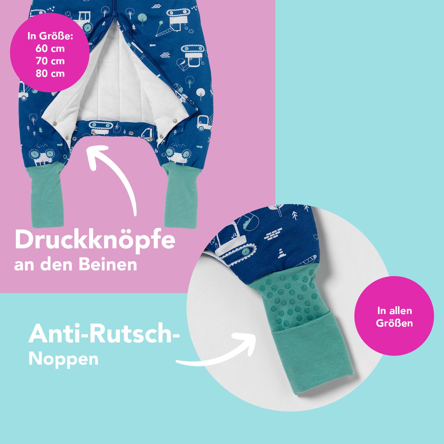 Schlafsack mit Füßen und umklappbaren Bündchen 1.0 TOG