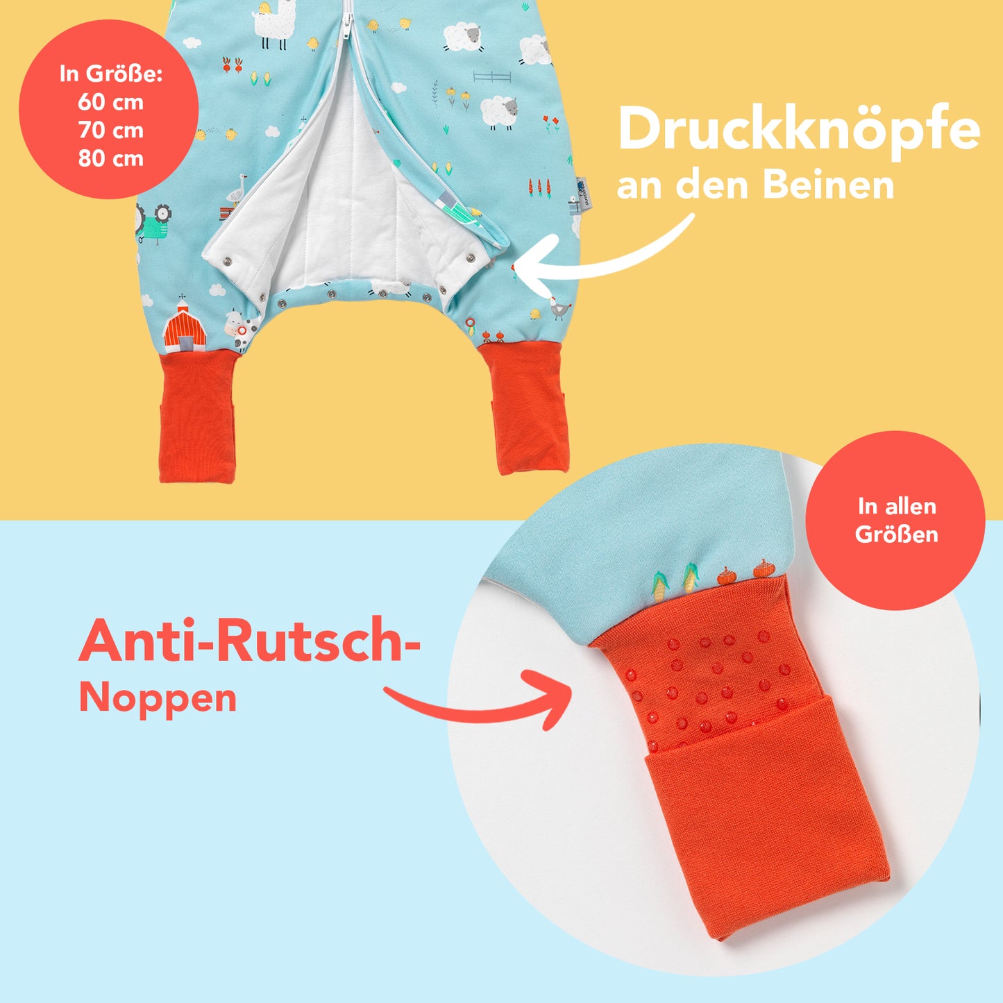 Bio Schlafsack mit Füßen und umklappbaren Bündchen 1.0 TOG
