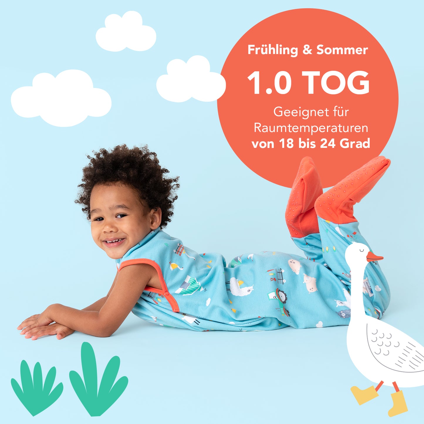 Bio Schlafsack mit Füßen und umklappbaren Bündchen 1.0 TOG
