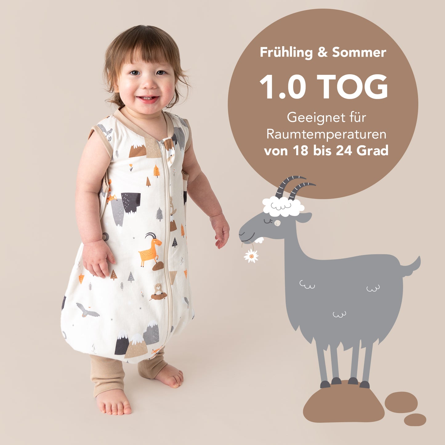 Schlafsack mit Füßen und umklappbaren Bündchen 1.0 TOG