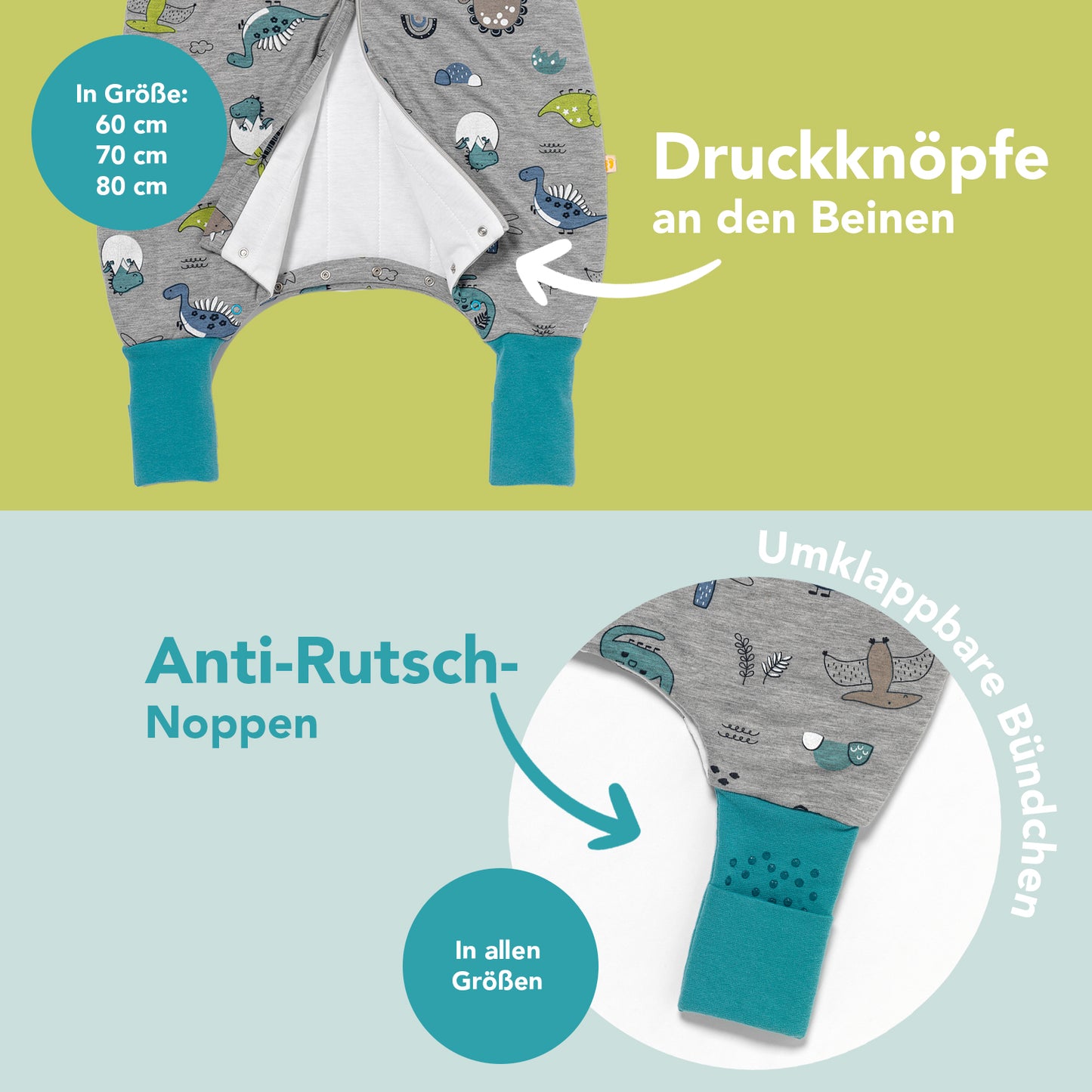 Schlafsack mit Füßen und umklappbaren Bündchen 1.0 TOG