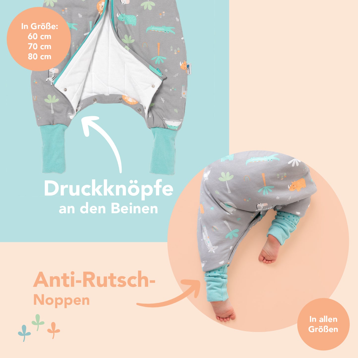 Schlafsack mit Füßen und umklappbaren Bündchen 1.0 TOG
