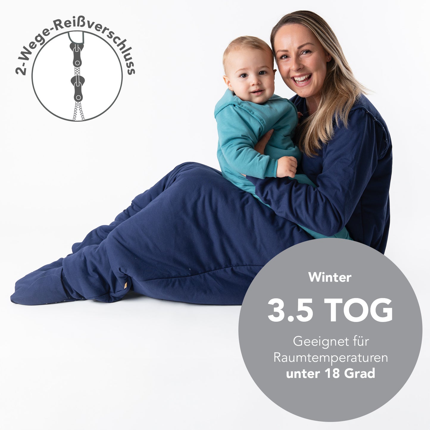 Schlafsack mit Füßen für Erwachsene mit umklappbaren Bündchen, 3.5 TOG