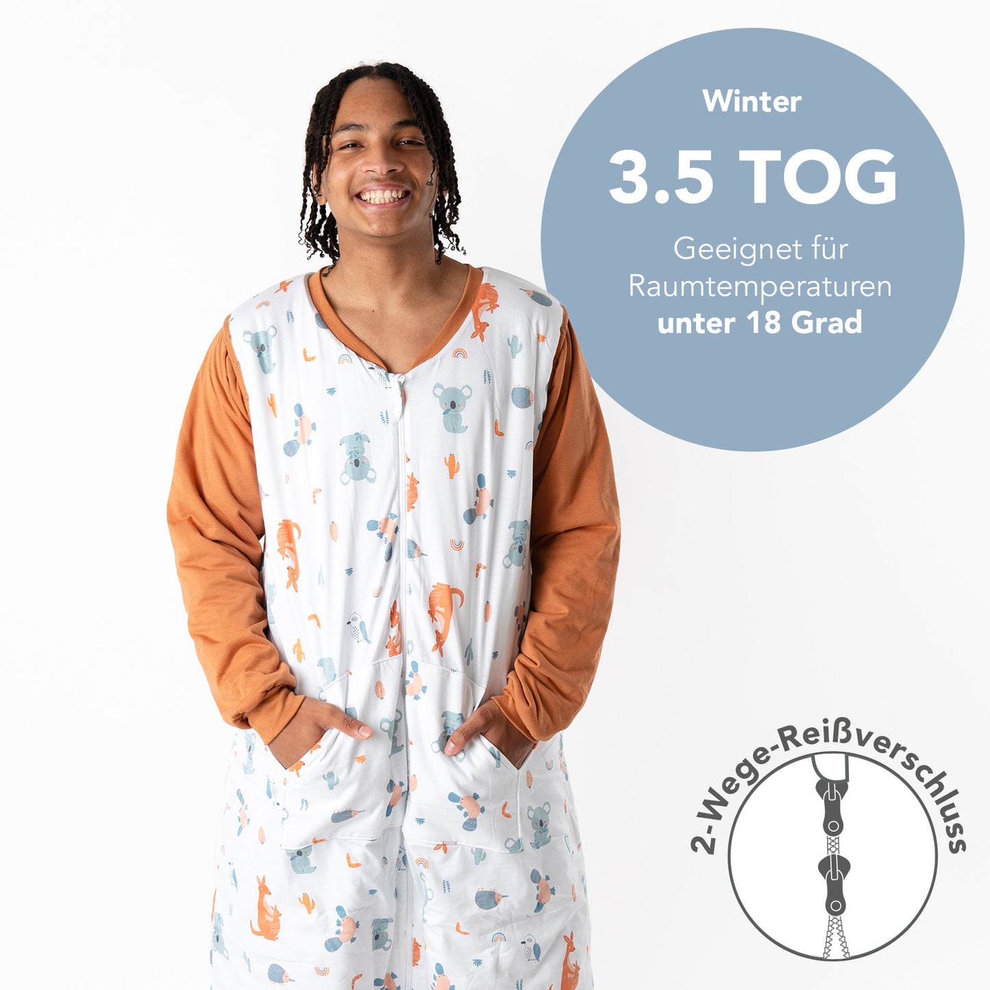 Schlafsack mit Füßen für Erwachsene mit umklappbaren Bündchen, 3.5 TOG