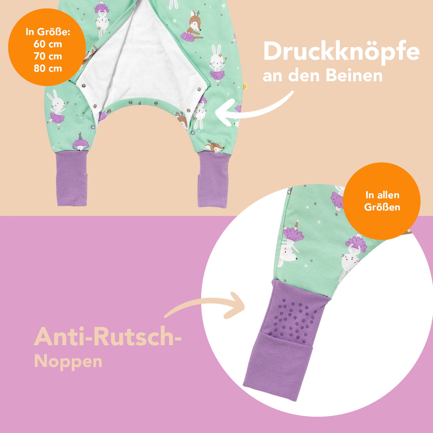 Schlafsack mit Füßen und umklappbaren Bündchen 1.0 TOG