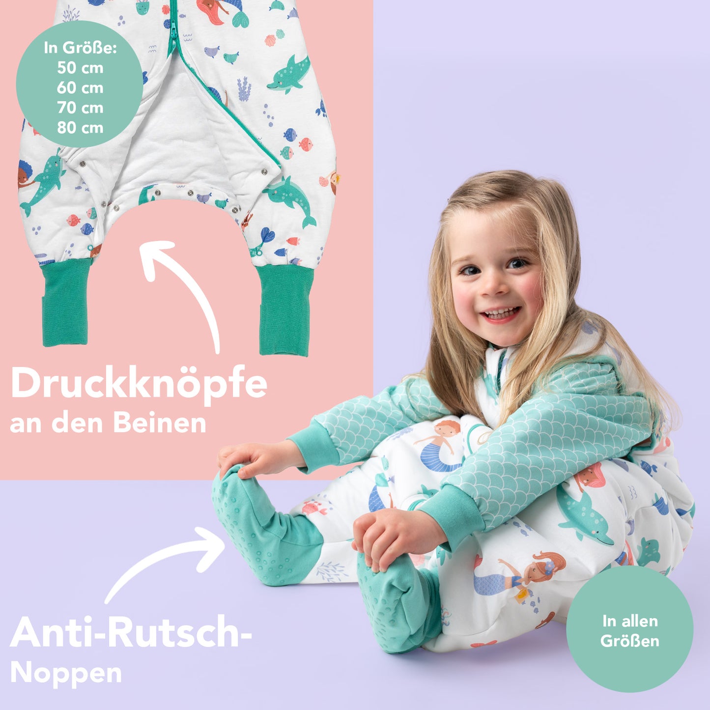Schlafsack mit Füßen, umklappbaren Bündchen und Ärmeln, 1.0 TOG