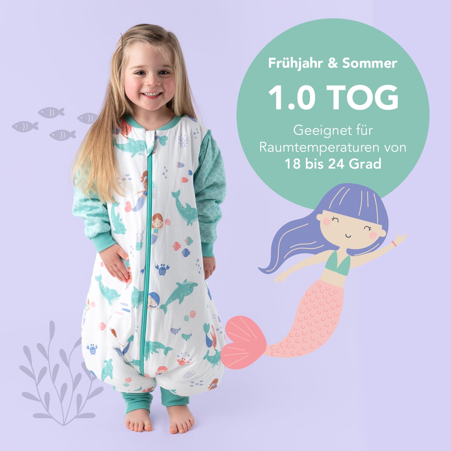 Schlafsack mit Füßen, umklappbaren Bündchen und Ärmeln, 1.0 TOG