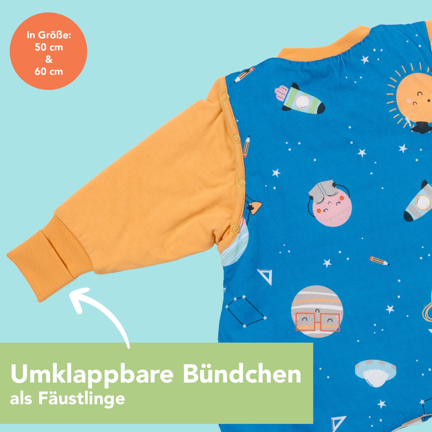 Schlafsack mit Füßen und umklappbaren Bündchen, 2.5 TOG