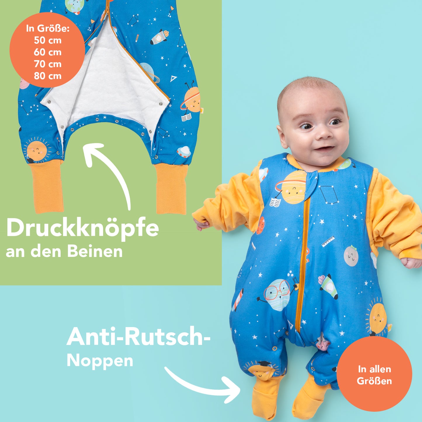 Schlafsack mit Füßen, umklappbaren Bündchen und Ärmeln, 1.0 TOG