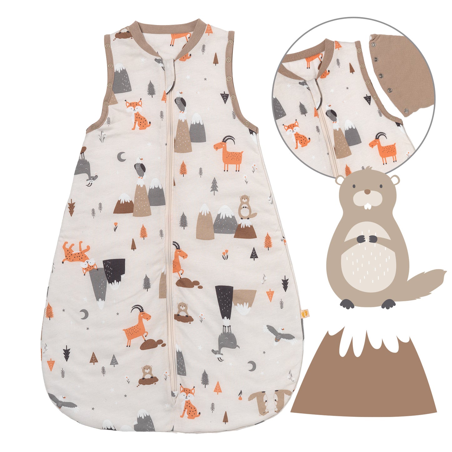 Babyschlafsack 1.0 TOG_Bergtiere_Vorderseite mit Armausschnitt_1187