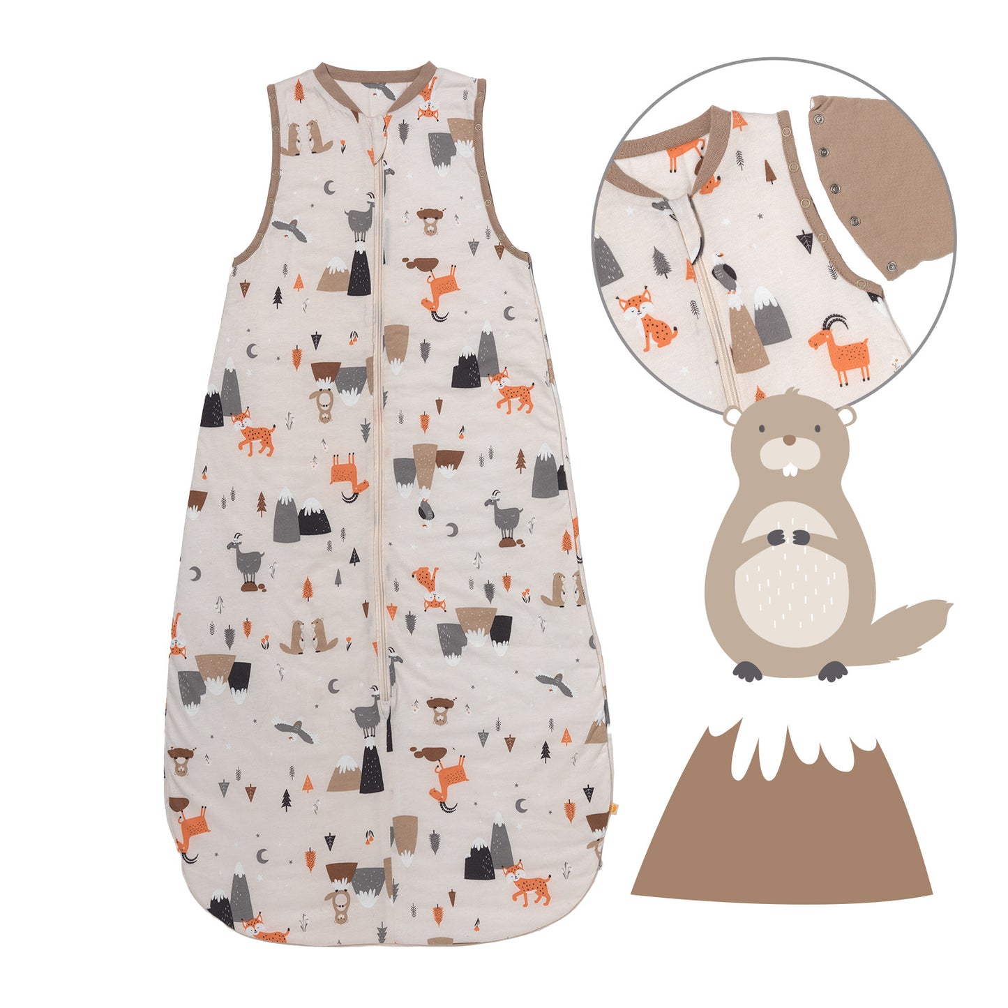 Babyschlafsack 1.0 TOG_Bergtiere_Vorderseite mit Armausschnitt_1187