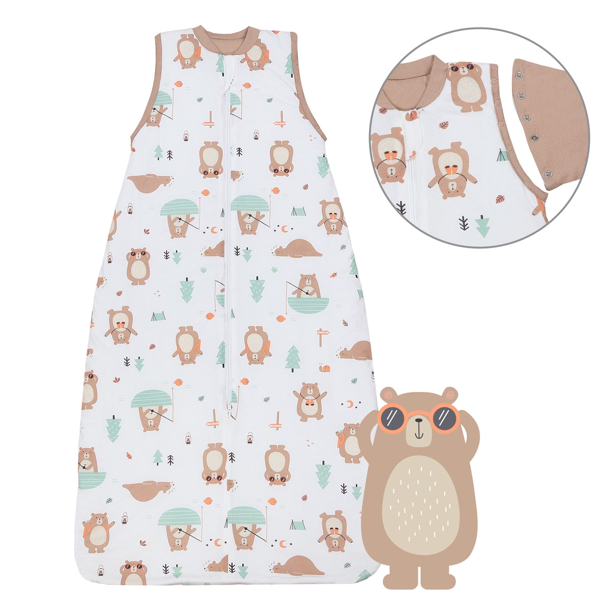 Babyschlafsack 1.0 TOG_Entdecker Bär_Vorderseite mit Armausschnitt_1187