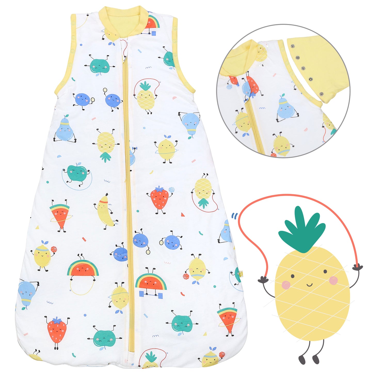 Babyschlafsack 1.0 TOG_Fruchtathleten_Vorderseite mit Armausschnitt_1187