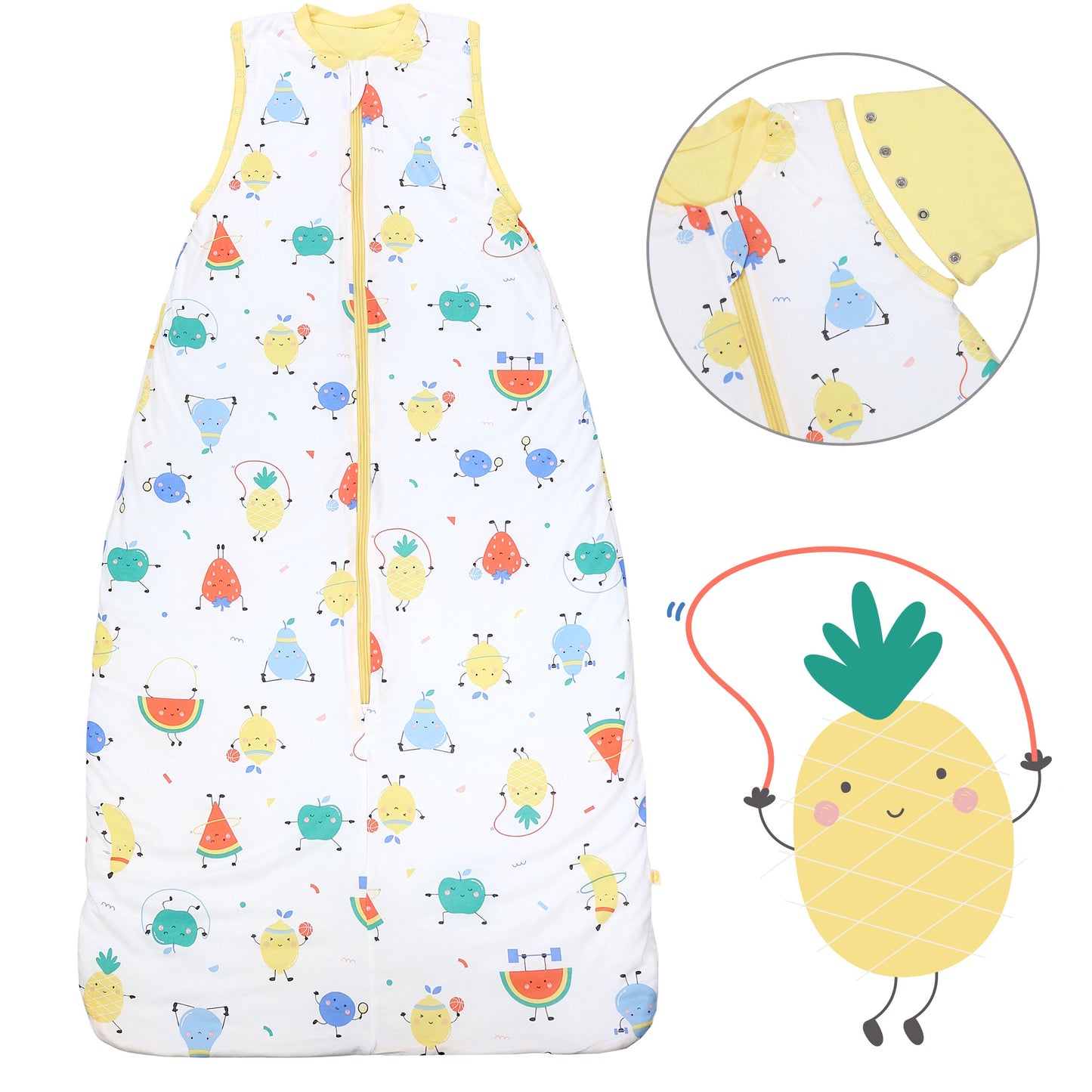 Babyschlafsack 1.0 TOG_Fruchtathleten_Vorderseite mit Armausschnitt_1187