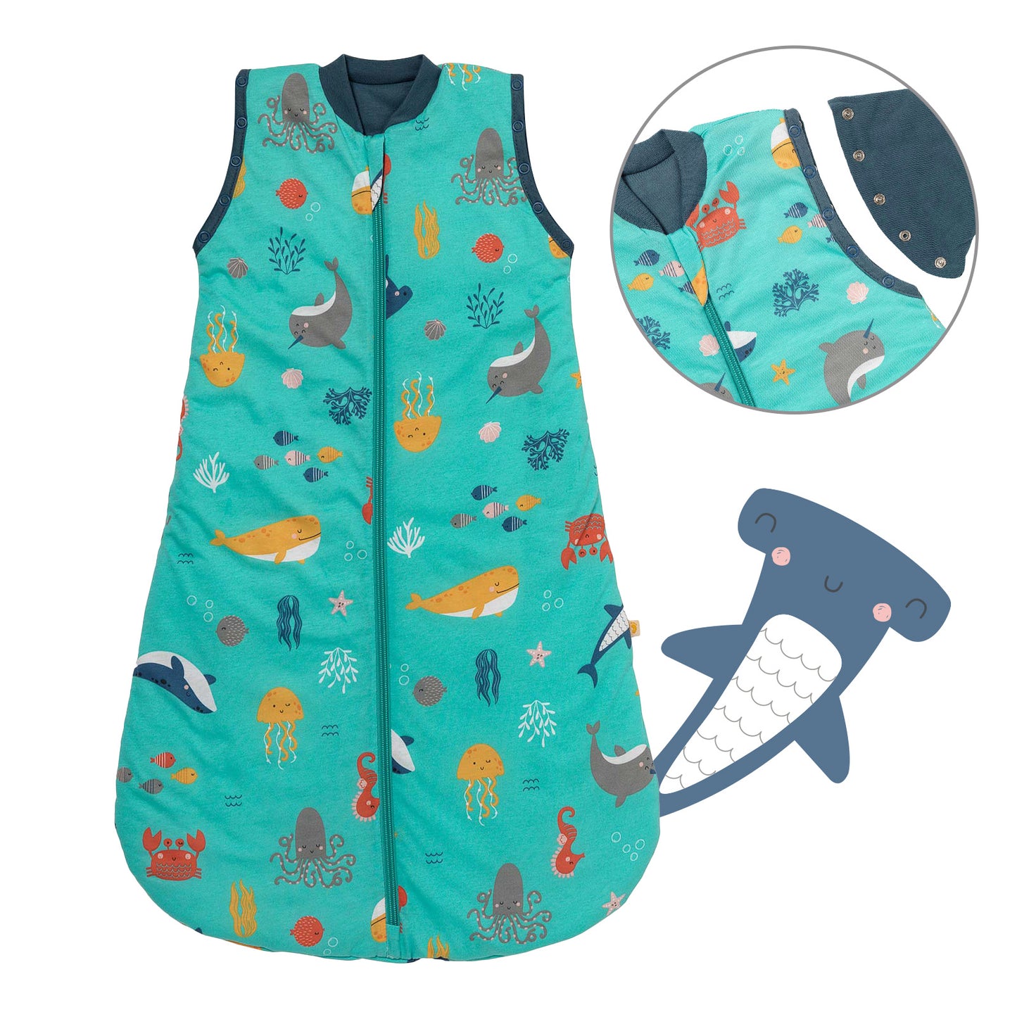 Babyschlafsack 1.0 TOG_Meerestiere_Vorderseite mit Armausschnitt_1187