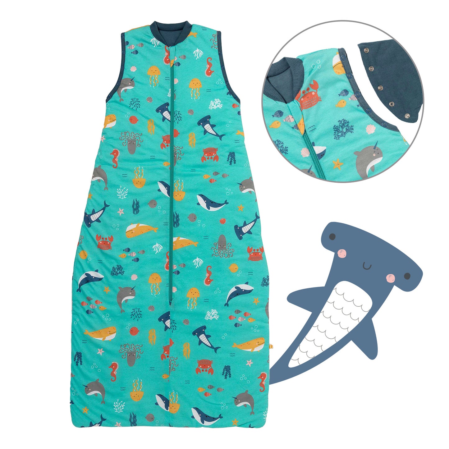 Babyschlafsack 1.0 TOG_Meerestiere_Vorderseite mit Armausschnitt_1187
