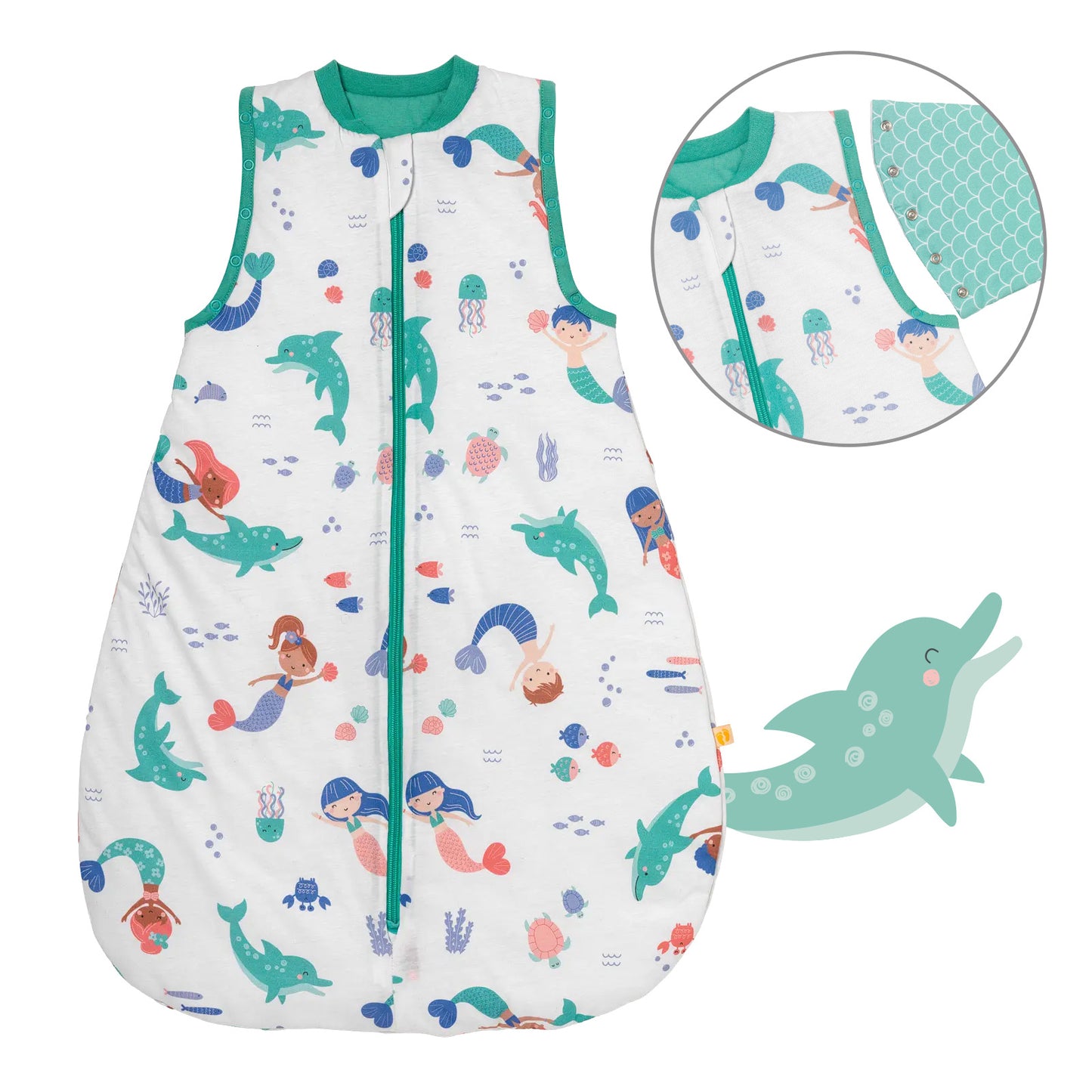 Babyschlafsack 1.0 TOG_Meerjungfrau_Vorderseite mit Armausschnitt_1187