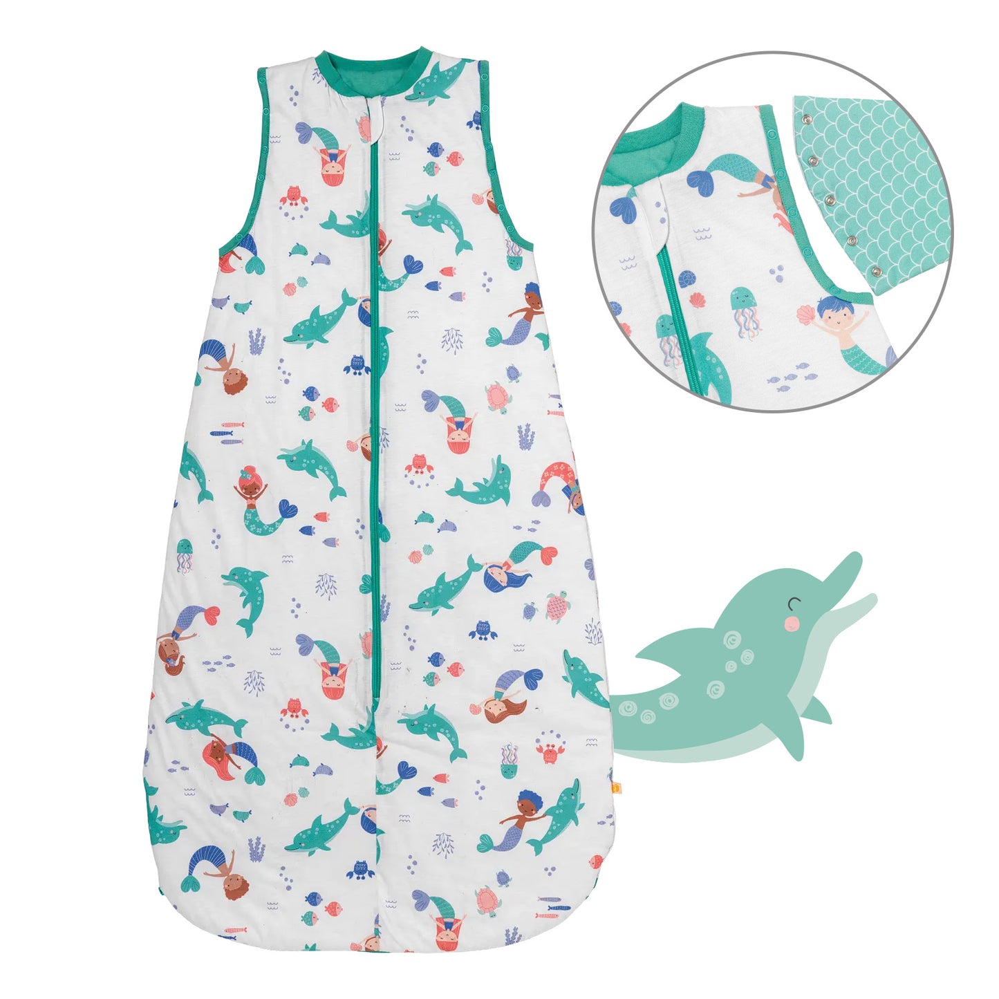 Babyschlafsack 1.0 TOG_Meerjungfrau_Vorderseite mit Armausschnitt_1187