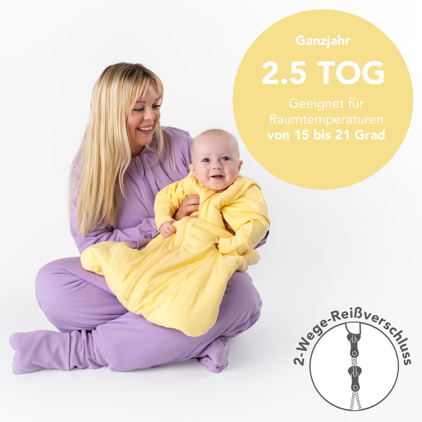 Schlafsack mit Füßen für Erwachsene mit umklappbaren Bündchen, 2.5 TOG