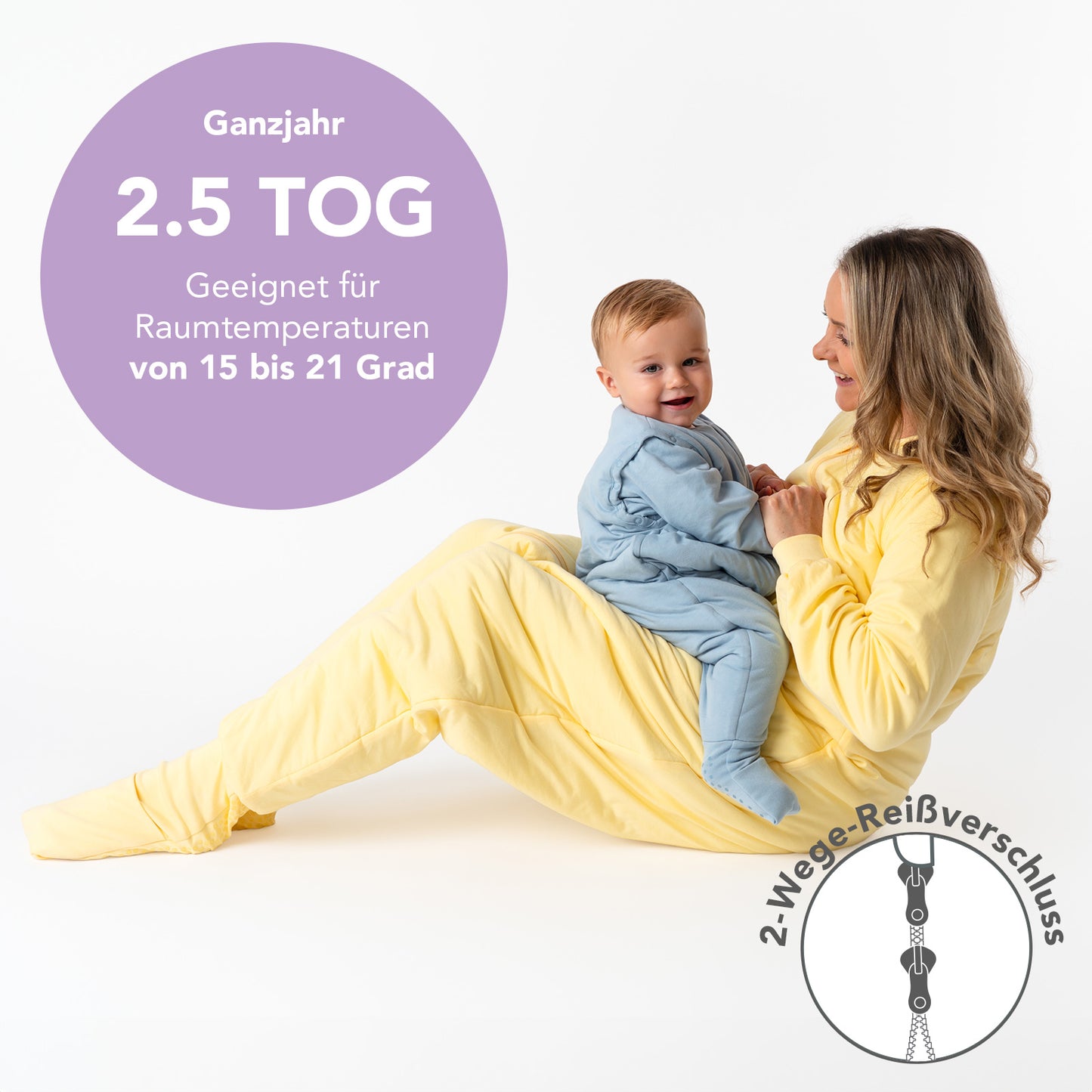 Schlafsack mit Füßen für Erwachsene mit umklappbaren Bündchen, 2.5 TOG