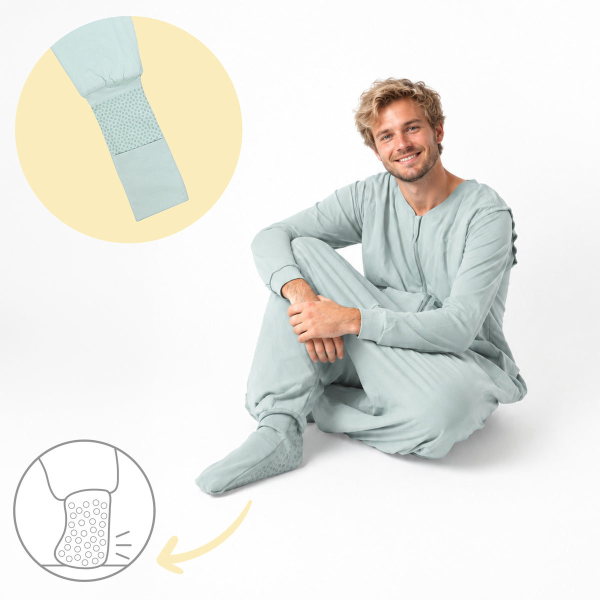 Schlafsack mit Füßen für Erwachsene mit umklappbaren Bündchen 2.5 TOG_Salbei_Fußbündchen_1188