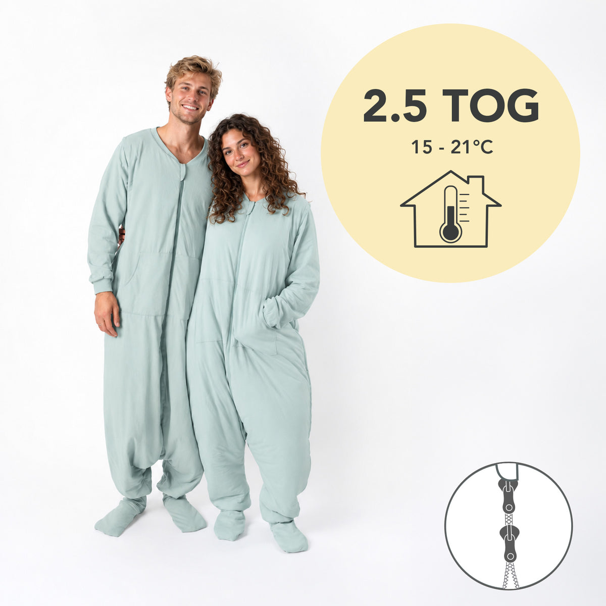 Schlafsack mit Füßen für Erwachsene mit umklappbaren Bündchen 2.5 TOG_Salbei_TOG_1188