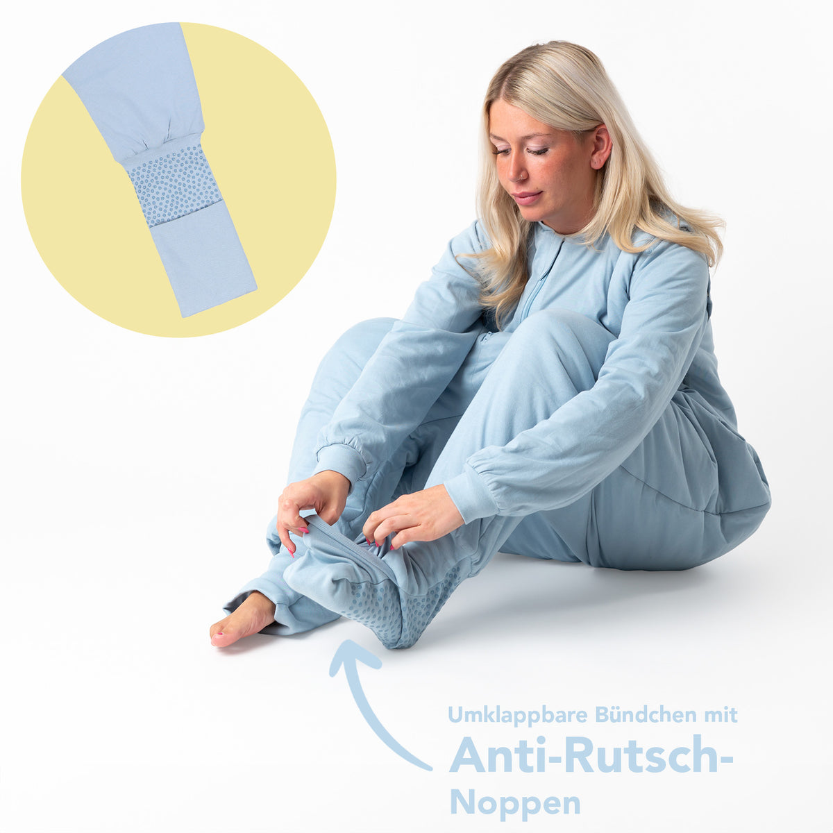 Schlafsack mit Füßen für Erwachsene mit umklappbaren Bündchen 3.5 TOG_Blue Ice_Fußbündchen_1189