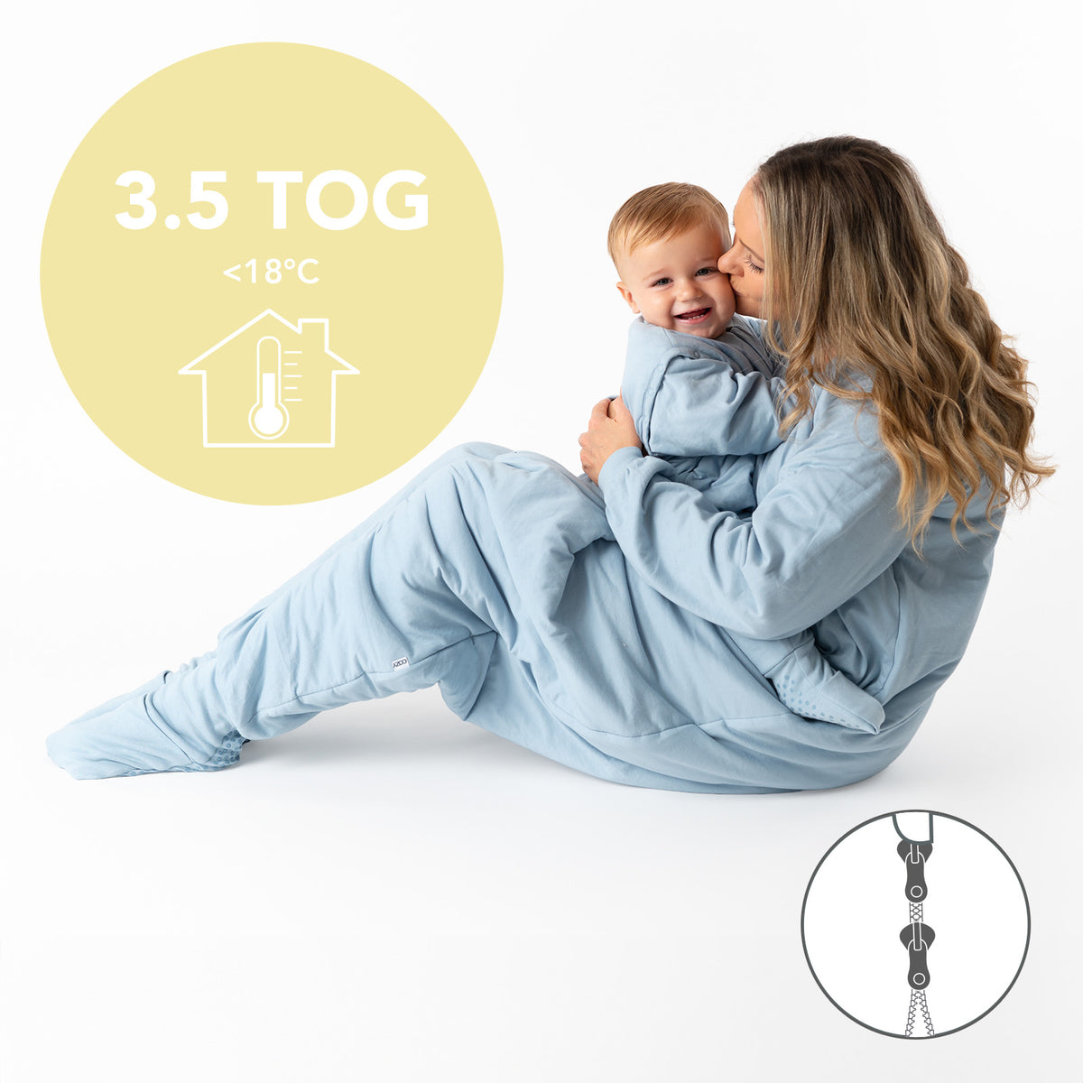 Schlafsack mit Füßen für Erwachsene mit umklappbaren Bündchen 3.5 TOG_Blue Ice_TOG_1189