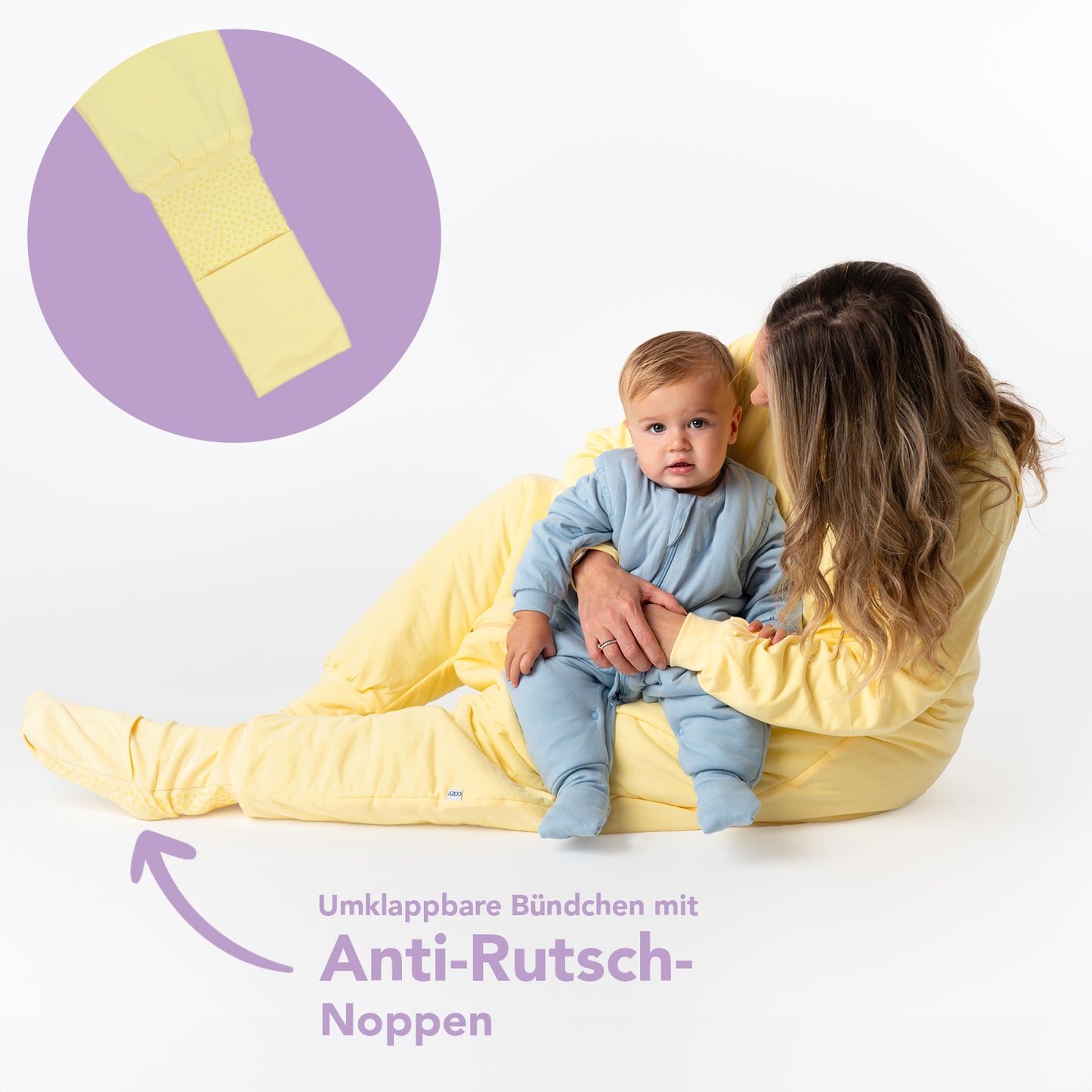 Schlafsack mit Füßen für Erwachsene mit umklappbaren Bündchen und Ärmeln 1.0 TOG_Popcorn_Fußbündchen_1190
