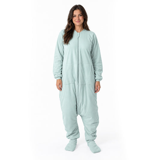Schlafsack mit Füßen für Erwachsene mit umklappbaren Bündchen und Ärmeln 1.0 TOG_Salbei_Beispielfoto_1190