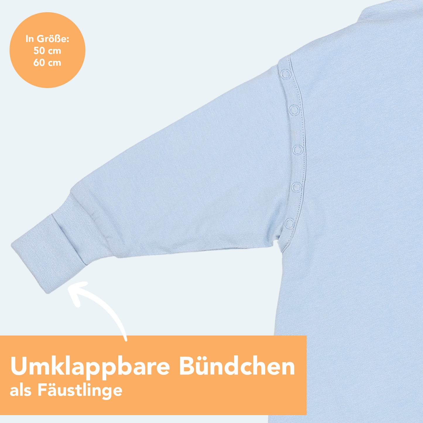 Schlafsack mit Füßen umklappbaren Bündchen und Ärmeln 1.0 TOG_Blue Ice_Armbündchen_1200