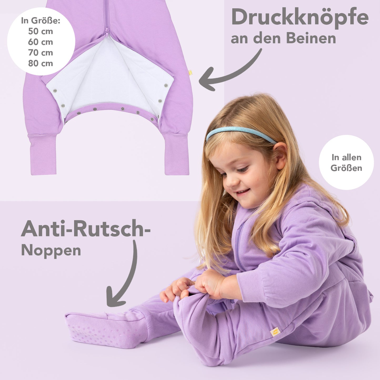 Schlafsack mit Füßen umklappbaren Bündchen und Ärmeln 1.0 TOG_Lavendel_Fußbündchen_1200