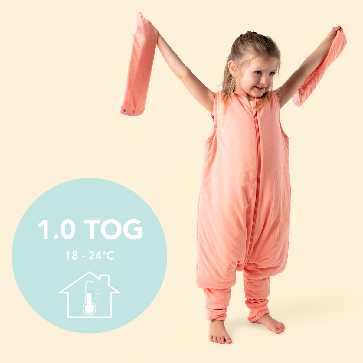 Schlafsack mit Füßen umklappbaren Bündchen und Ärmeln 1.0 TOG_Pfirsich_TOG_1200