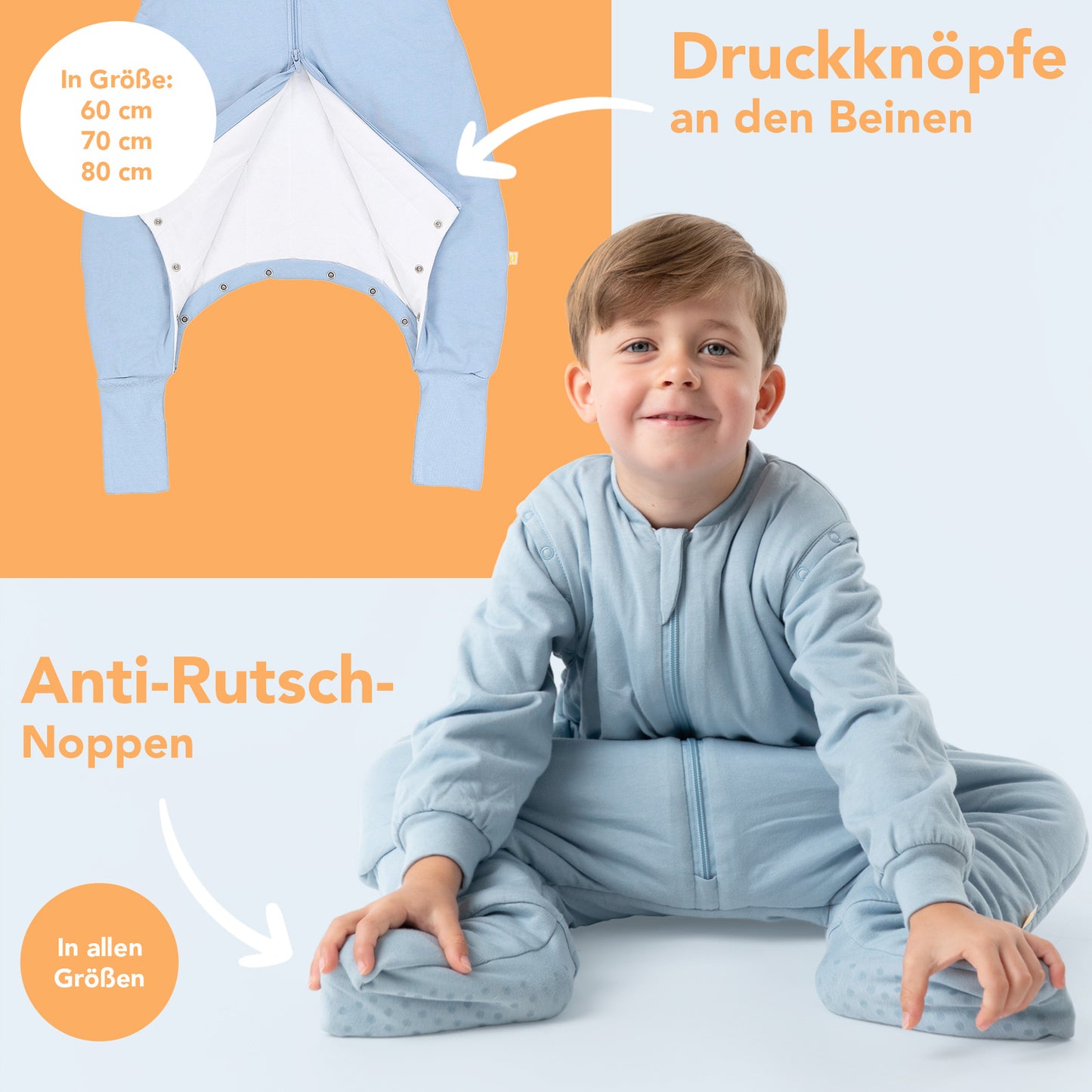 Schlafsack mit Füßen und umklappbaren Bündchen, 2.5 TOG