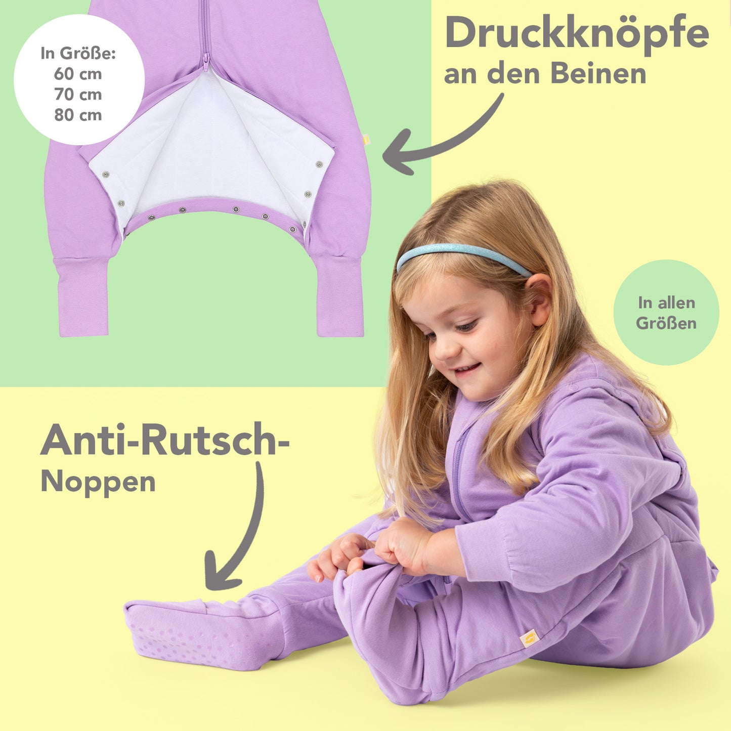 Schlafsack mit Füßen und umklappbaren Bündchen, 2.5 TOG